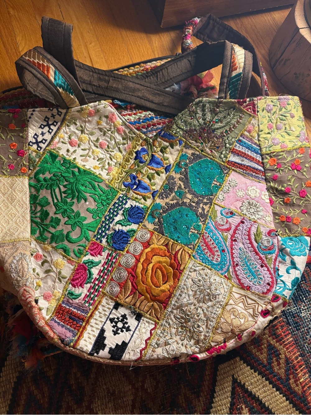 Boho Patchwork Embroidered Tote Bag in Multicolor